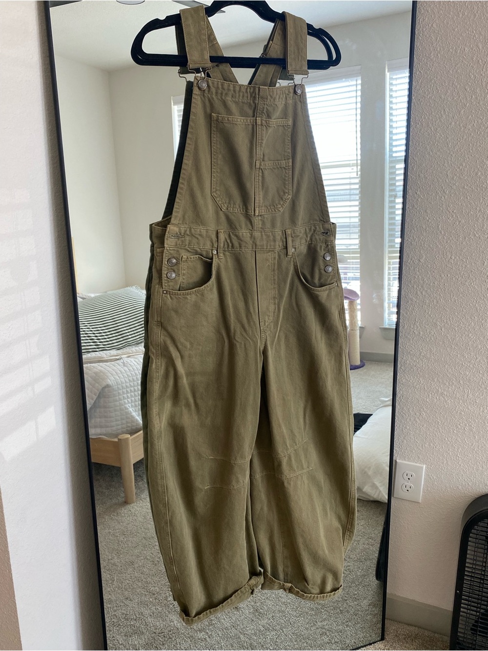 Free People Olive Green Good Luck Barrel Overalls - Size Medium - We The Free